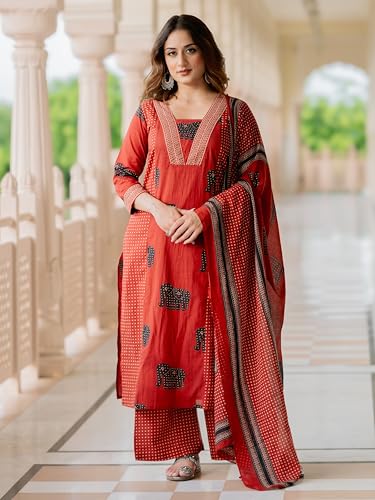 Image of Arayna Women's Pure Cotton Printed Kurta Pants Dupatta Set | Elephant Motif Ethnic Suit Set | Traditional 3-Piece Set for Women