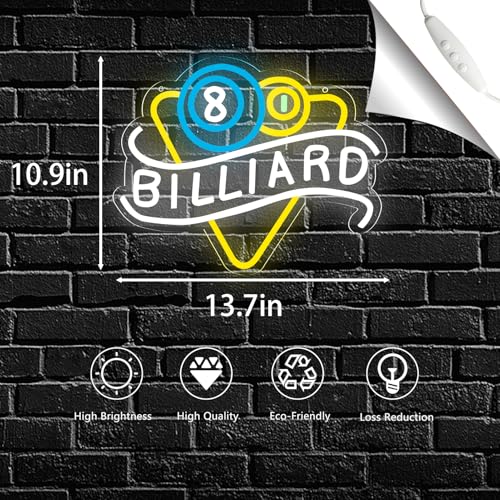 Image of Billiards Neon Signs Led Billiard Neon Light Wall Decor for Billiard Room, Game Room, Pool Table, Bar, Pub, Party, Gift Art for Fans Friend-13.78 x 11 IN-USB Powered-Acrylic
