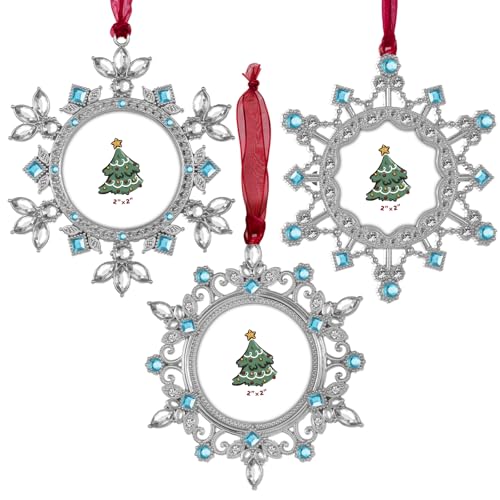 GUOER Christmas Tree Snowflake Picture Frame Ornaments Holiday Keepsake Gift Home Decor Christmas Decorations Xmas Gifts Pendant with 2" Photo Frame (Blue, 3 Pieces Set)