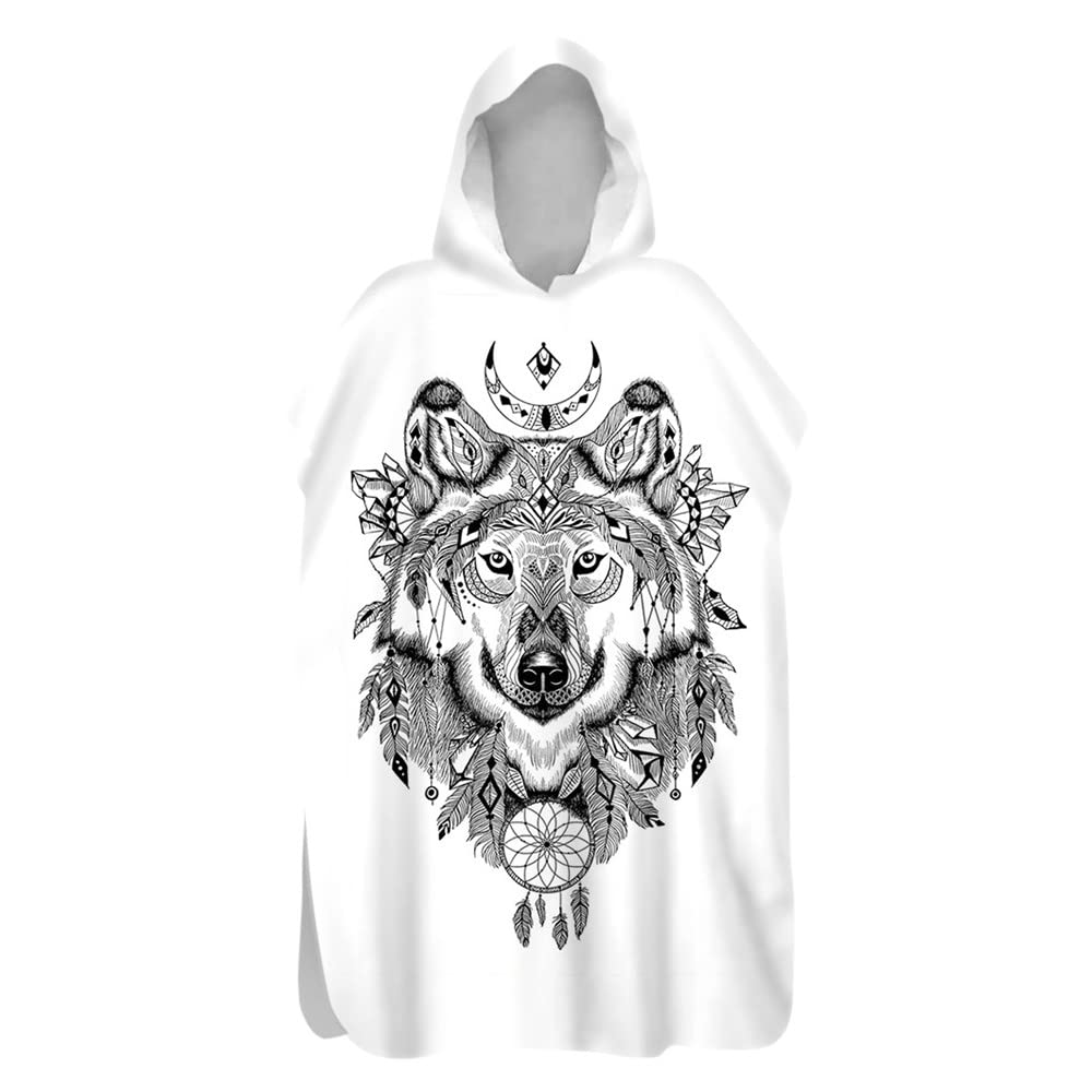 Surwin Poncho de Bain avec Capuche pour Femmes Hommes, Imprimé Animal Serviette de Poncho Microfibre Poncho de Surf Plage à Capuche Serviette à Changement Peignoir Piscine