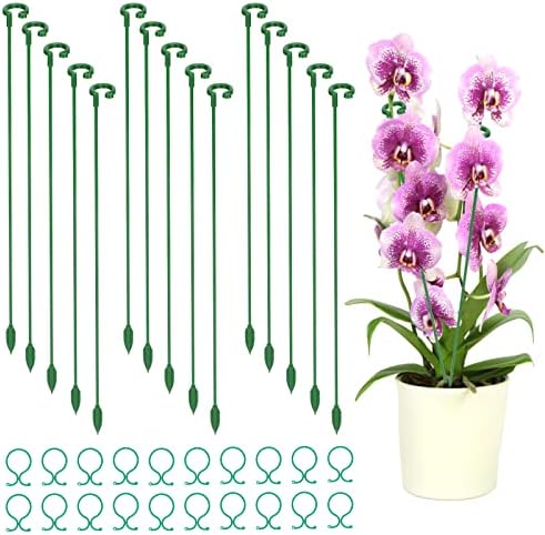 15 Pack Plant Support Stakes with 20 Plant Clips, Single Stem Support Stake Plant Cage Support Ring for Garden Flowers Rose Tomatoes Peony Lily Rose Herbs Vegetable (14.8 inch)