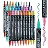 30 Colors Dual Tip Acrylic Paint Markers, Premium Dot&Fine Tip Coloring Paint Pens for Rock, Wood, Fabric, Canvas, Glass, Paper, Ceramic, Scrapbook, Easter Basket Stuffers Gifts DIY Crafts Supplies