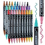 30 Colors Dual Tip Acrylic Paint Markers, Premium Dot & Fine Tip Coloring Paint Pens Set for Paper, Rock, Wood, Fabric, Canvas, Glass, Ceramic, Vision Board Supplies and DIY Crafts Supplies Art Gifts