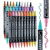 30 Colors Dual Tip Acrylic Paint Markers, Premium Dot&Fine Tip Coloring Paint Pens for Rock, Wood, Fabric, Canvas, Glass, Paper, Ceramic, Scrapbook, Easter Basket Stuffers Gifts DIY Crafts Supplies