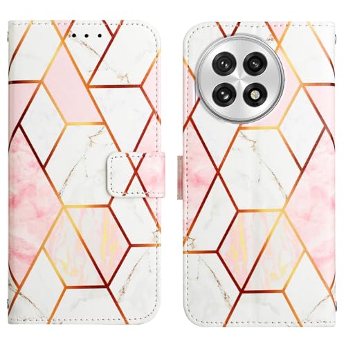 ClickCase for OnePlus 13R Marble Series Faux Leather Back Case Card Holder Wallet with Magnetic Closure Flip Cover for OnePlus 13R (Pink White)