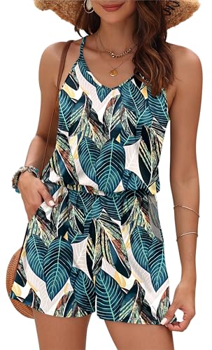 Image of MISFAY Womens Summer Loose V Neck Spaghetti Strap Short Jumpsuit Rompers 2026