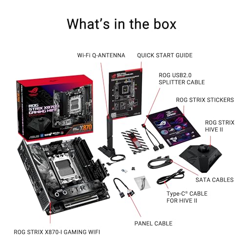 Image of ASUS ROG Strix X870-I Gaming WiFi AMD X870 AM5 DDR5 8400 HDMI 2xUSB4 2X M2 USB3.2 WiFi 7 + BT Aura RGB 2.5Gbit LAN Mini ITX 10+2+1 Power Stages, Dual USB4, ROG Strix HIVE II Motherboard | AMD, X870, Mini-ITX, 10+2+1 Power Stages, Dynamic OC Switcher, Core Flex, DDR5, WiFi 7, M.2, PCIe 5.0