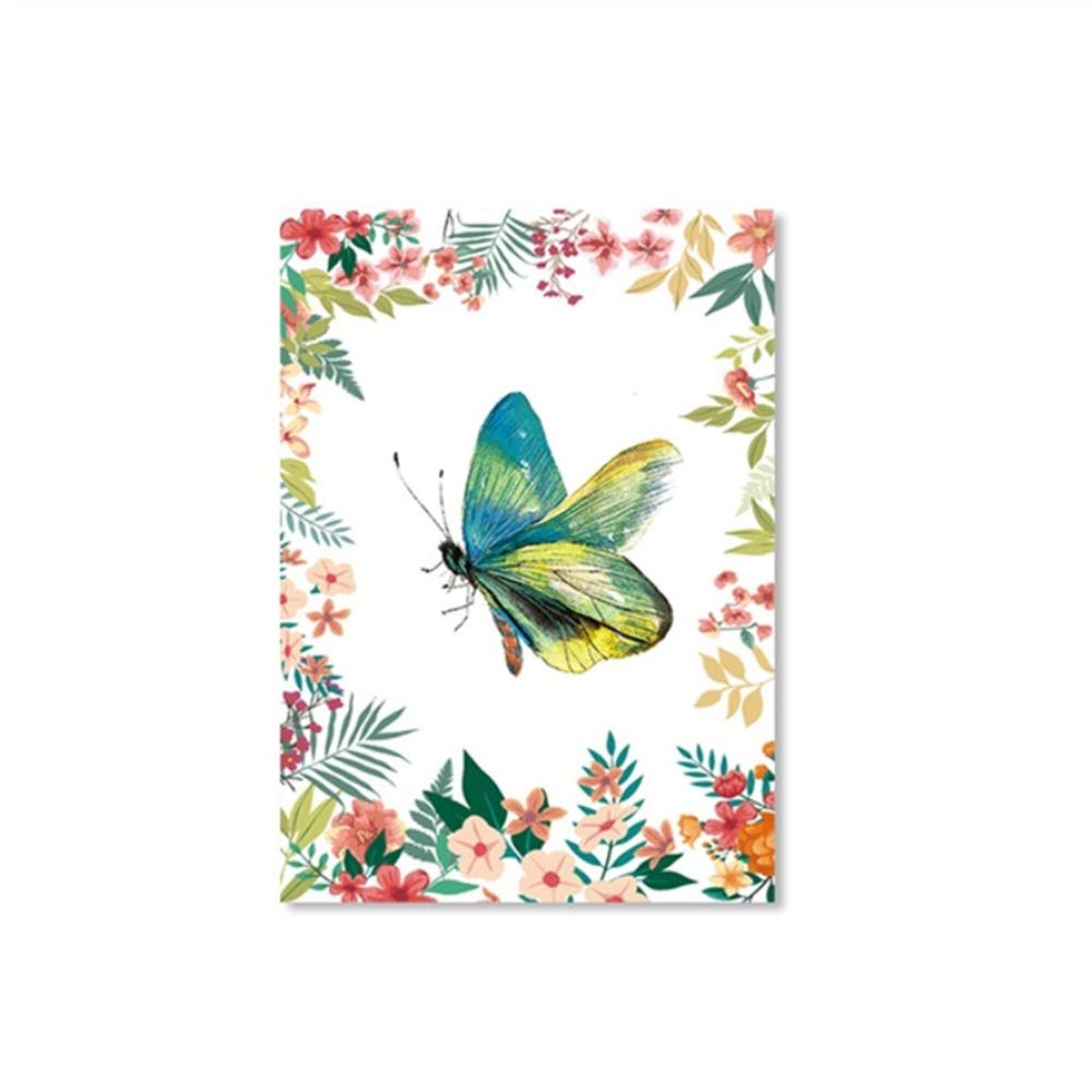 Imprimir Lienzo Pintura Cartel pequeño Planta Fresca Hoja Mariposa Marco decoración Pared Arte Imagen para niñas habitación Carteles 60x80 cm (23.6 "x31.5) x2 con Marco
