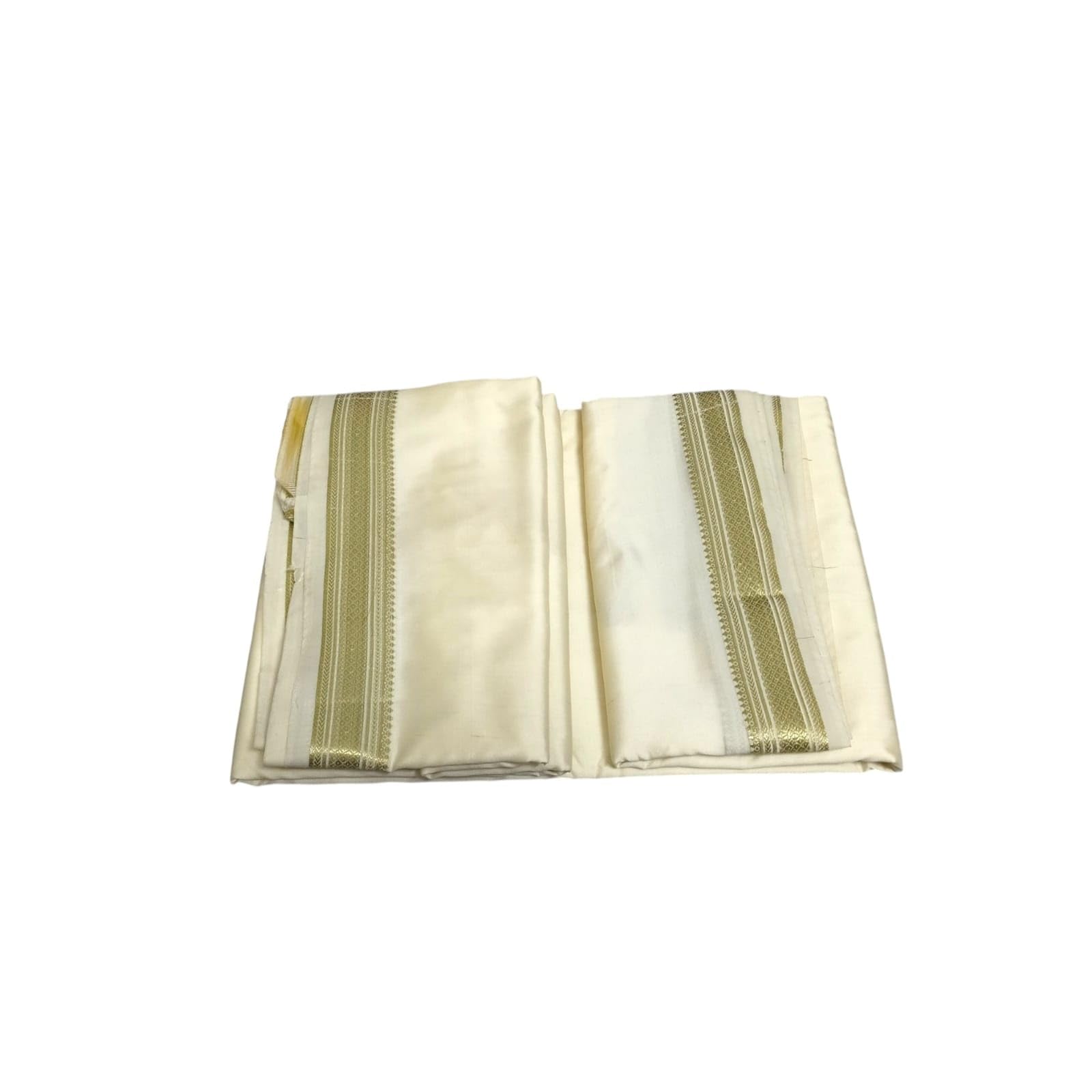 Traditional Men's Silk Dhoti and Dupatta Set, 4.25+2.25 Mtr with Gold Border (Cream)-picture-40