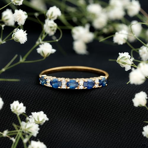 Real Blue Sapphire Diamond Wedding Band, AAA Quality, Sapphire East West Ring For Women - Ideal For Gift3