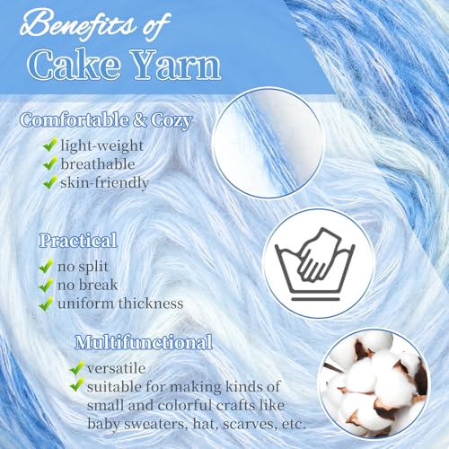 Image of Aeelike Cake Yarn for Crocheting, 6 Skeins Gradient Yarn 100g (3.52 oz) 245m (267 Yards) # 3 Light Weight, Soft Ombre Yarns Fairyland Yarns Rainbow for Making Colorful Crafts, Fantasy Blue Gradient