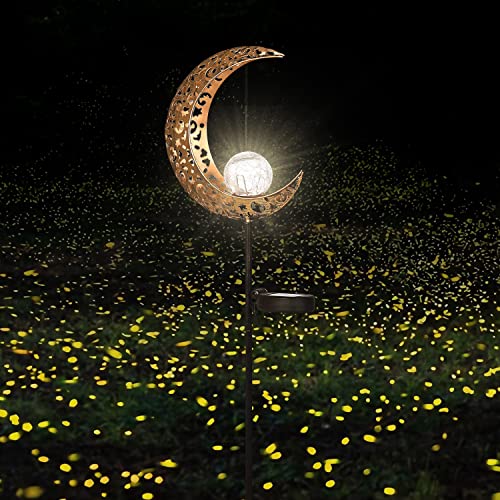 Edeco Outdoor Solar Lights Garden, Moon Crackle Glass Globe Stake Metal Waterproof  Led Lights For Pathway, Lawn, Patio, Yard #TOP2