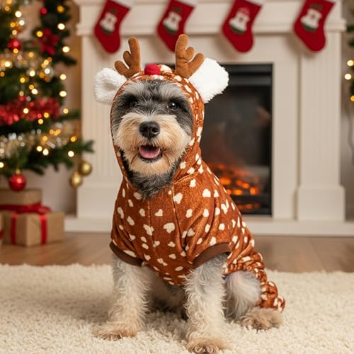 Disfraz pijama cálido de reno para perros pequeños miniatura 3