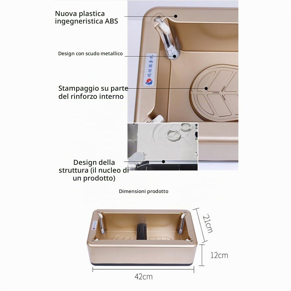 Dispenser automatico per copriscarpe, per casa e ufficio, in fibra di carbonio e ABS, struttura in acciaio, colore: dorato