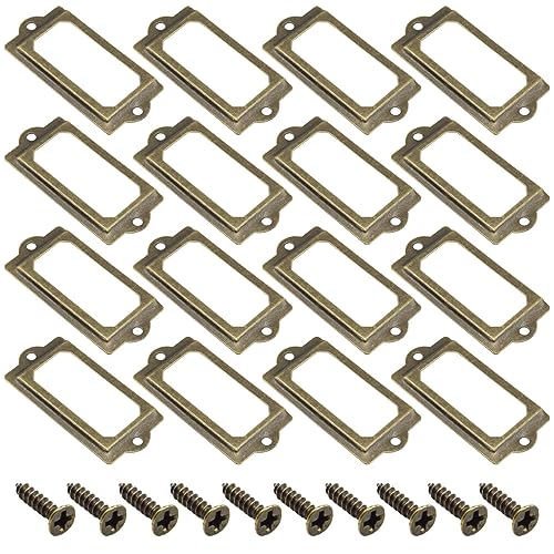 Yosawo 30Pcs Label Holder Metal Card Tag Holder Furniture Drawer Cabinet Tag Frame with Screws for Cabinets Boxes, Shelf