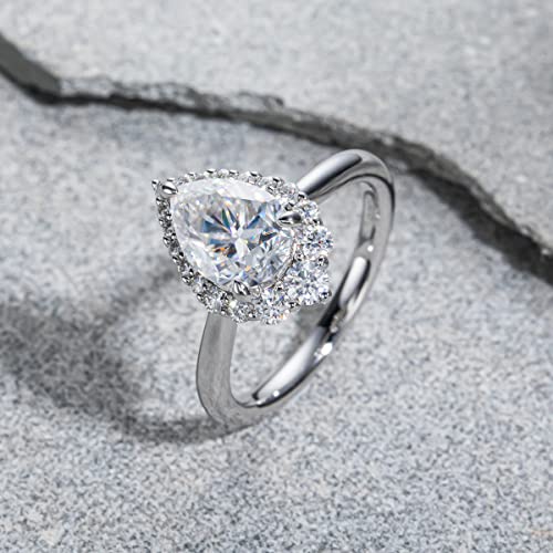 Idocare Moissanite Pear Shaped Engagement Rings For Women 2Ct Halo D Color Vvs1 White Gold Plated Sterling Silver Size 6.5 #TOP3