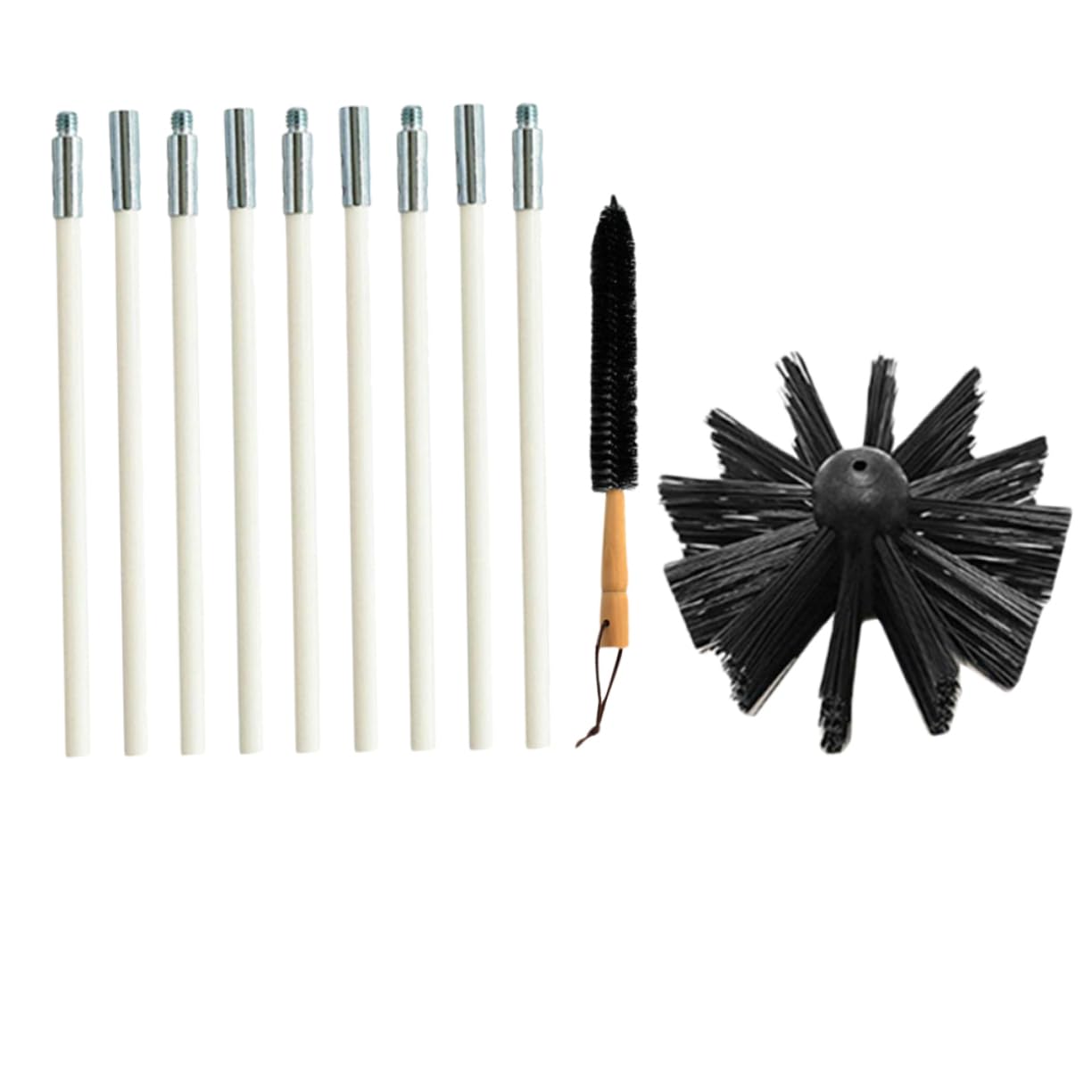 Cabilock Scovolino per Rimuovere Fuliggine Canne Fumarie in Nylon Manico in Legno Set 9 Aste Flessibili in Ferro e Ottimizzare Funzionamento per Pulizia Asciugatrice e Condotti
