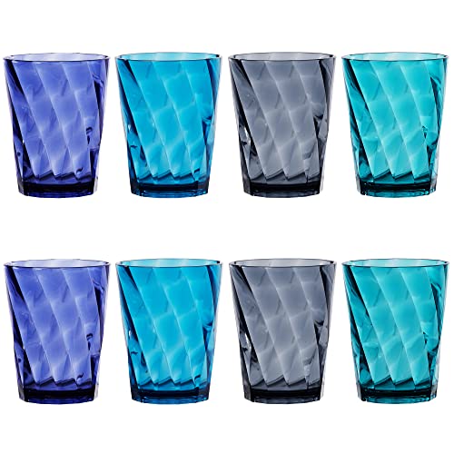 US Acrylic Optix Plastic Reusable Drinking Glasses (Set of 8) 14oz Rocks Cups in Coastal Colors | BPA-Free Tumblers, Made in USA | Top-Rack Dishwasher Safe #1