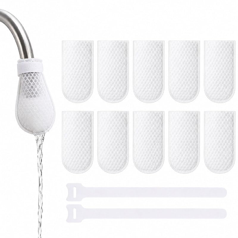 cotton faucet water filter pads, set of 20 disposable high-density mesh tap filter covers with 2 securing straps, replacement water filter for kitchen & bathroom sink taps, white standard size