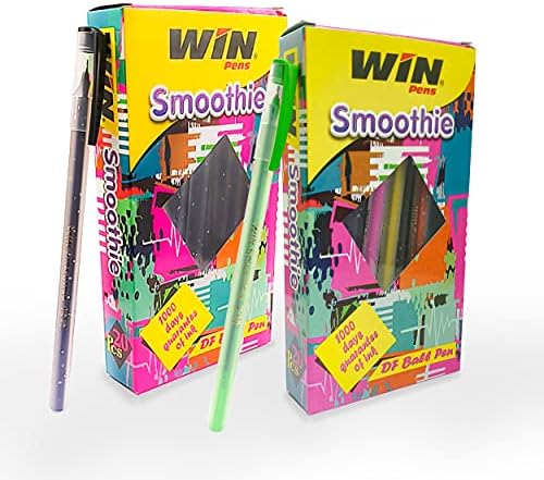 WIN Smoothie Ball | 100 Pen (80 Blue Ink & 20 Black Ink) | Lightweight & Colourful Sparkle Body Design | Use and Throw Ball Pen | For One Time Use | 0.7mm Tip for Smooth Flow of Ink