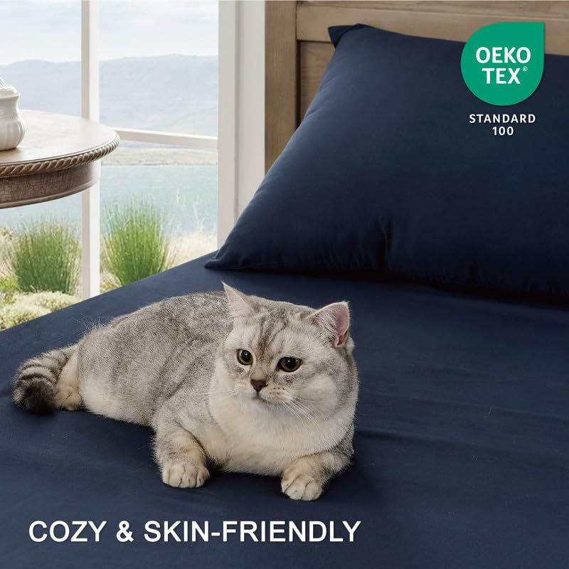 Image of FreshCulture Full Sheet Set - Ultra Soft Sheets Full Size Bed - Brushed Microfiber - Deep Pockets - Easy Care - Cooling & Breathable Sheets - 4 Pieces Hotel Luxury Full Size Bed Sheets (Navy Blue)