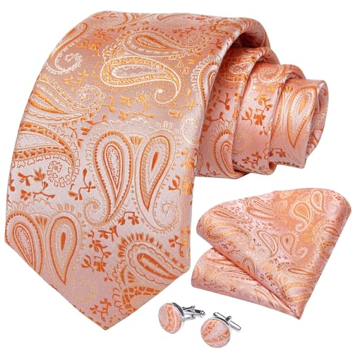 Image of DiBanGu Mens Paisley Tie Set Silk Woven Jacquard Necktie and Pocket Square Cufflinks Gift Set for Wedding Bussiness