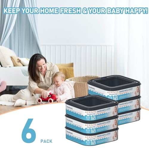 Image of Square Starter Refills Disposal Bags Refill Compatible with Diaper Genie Classic, Compact and Select Pails, Hold Up to 165 Newborn-Sized Diapers Per Refill, 6 Pack