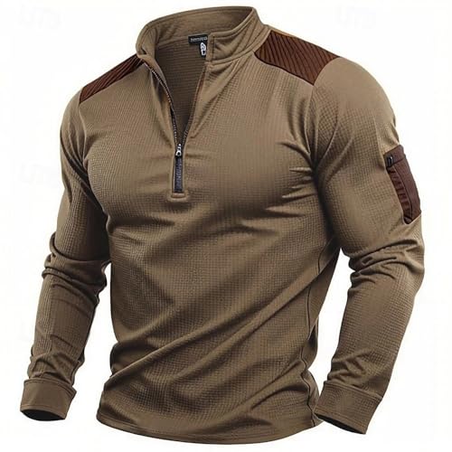 Men's Sweatshirt Quarter Zip Long Sleeve Elbows Patch Active Jumper Tops Mock Neck Polo Sport Waffle Pullover Tops