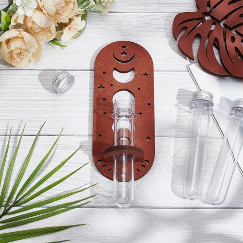 MAYJOYDIY 2 Set Wooden Moon Phase Design Hanging Plant Propagation Stations Plant Holder Decorative Glass Terrarium Test Tube Propogation Vase for Home Office Decor Garden Plant Supports - Image 4