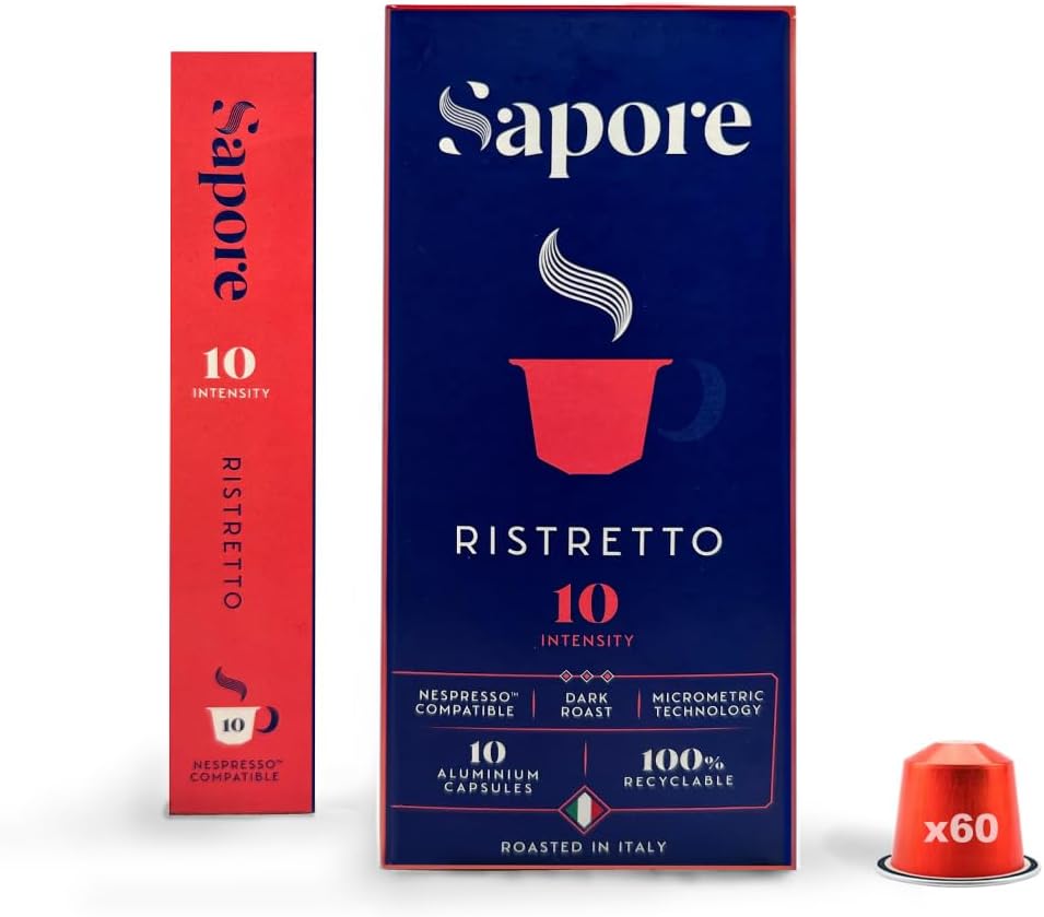 Sapore Coffee Variety Pack - x60 Capsules - Aluminium Coffee Pods Compatible with Nespresso Original line - 3 different roasts: Ristretto, Lungo, Espresso, Made in Italy (x60 Capsule, Ristretto)
