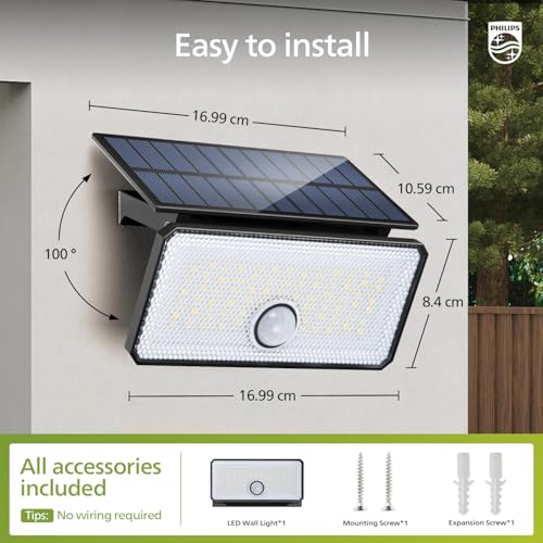 Philips Solar Motion Sensor Light Outdoor, 3 Modes, 1000LM 7000K Daylight, Waterproof Solar Powered Flood Light for Garden, Yard, Garage - Image 5