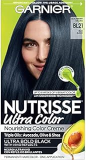 Garnier Hair Color Nutrisse Ultra Color Nourishing Creme, BL21 Reflective Blue Black (Blackberry Mojito) Permanent Hair Dye, 1 Count (Packaging May Vary)