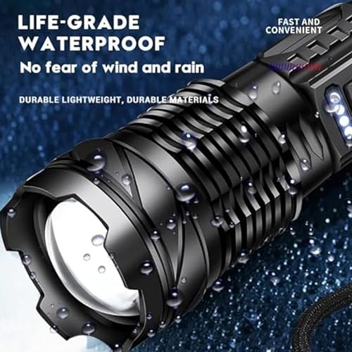 A70 Torcia tattica a LED, torcia elettrica da esterni, forte luce, ricaricabile tramite USB, 1500 lumen, torcia per campeggio, torcia super luminosa, torcia elettrica forte Earc, torce per emergenze