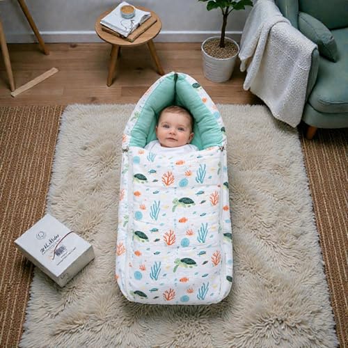 Image of NEW COMERS 3 in 1 Carry Nest Portable Cushion Bed with Waffle Texture Soft 100% Pure Muslin Padding Lightweight Travel Friendly Multi-Use Carry Wrap with Secure Support Design | Unisex Carry Bag Nest