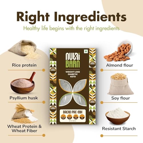 Image of Nutribarn High Protein Low Carb Bread Mix 300 Gms | 28% Protein | 1.4g Net Carbs | Lab Tested Low GI 12 | Diabetic Friendly, Weight Management Pizza Bread | 300g (1 Pack)