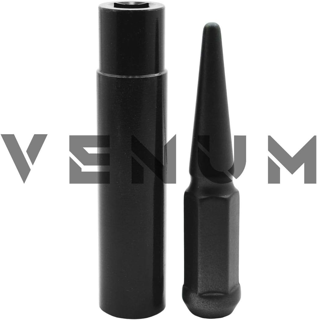 Venum wheel accessories 32 Pc M14x1.5 Flat Black Spike Lug Nuts - Powder Coated - 4.5" Tall Works with Ford 2003-2016 F-250 F-350 Lug Trucks
