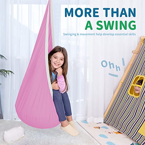 Image of OUTREE Kids Pod Swing Seat, Cotton Child Hammock Swing Chair,Sensory Swing for Indoor and Outdoor Use, Pink