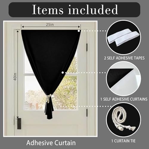 Image of 100% Blackout French Door Curtains, Room Darkening Shades Small Window Curtain Drapes Thermal Insulated Tricia Door Blinds for Classroom Glass Window, W24 x L40 inch, 1 Panel, Black
