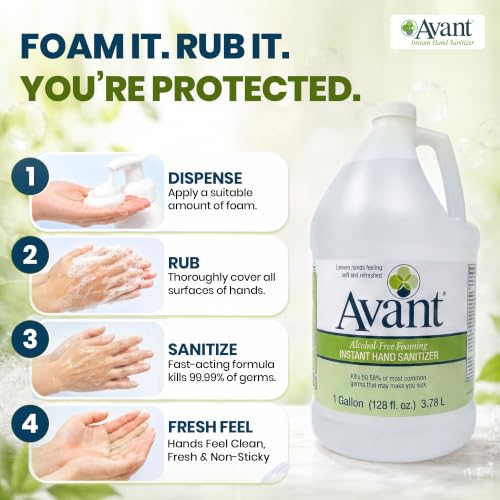 Image of Avant Alcohol Free Foaming Hand Sanitizer, 1 Gallon Bulk Liquid Refill
