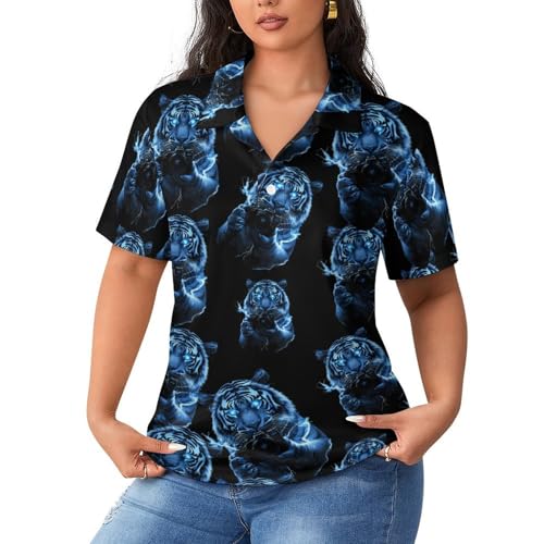 Polo clásico de manga corta con cuello para mujer Tiger Camera Thunder, camiseta casual de tenis