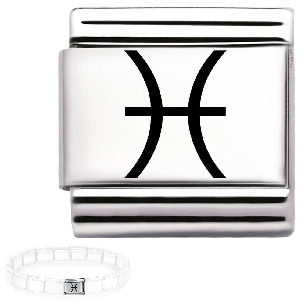 Andska Zodiac Charm for Italian Bracelet 9mm Steel Horoscope Star Sign Link Aries Taurus Gemini Cancer Leo Virgo Libra Scorpio Sagittarius Capricorn Aquarius Pisces (Pisces charm)