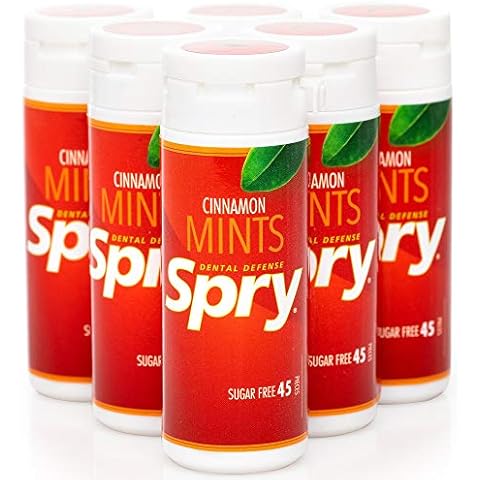 Spry Xylitol Cinnamon Mints Sugar Free Candy - Breath Mints That Promote Oral Health, Dry Mouth Mints That Increase Saliva Production, Stop Bad Breath, 45 Count (Pack of 6) Cover