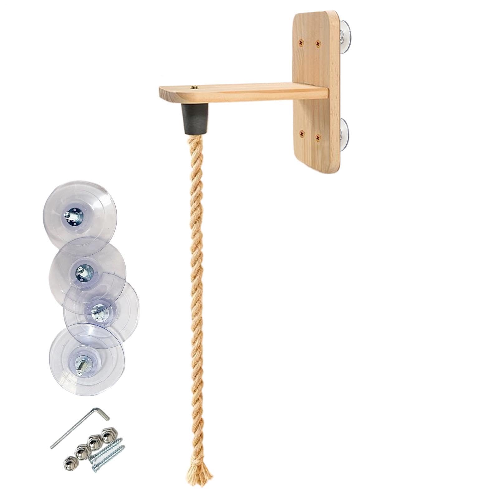 Cat Climbing Rope, 6.56ft With Jumping Board Chew Resistant, Wall Mounted Wooden Shelves, Durable Interactive Scratching Post Exercise Tree Structure For Indoor Kittens Playing Resting Corridor