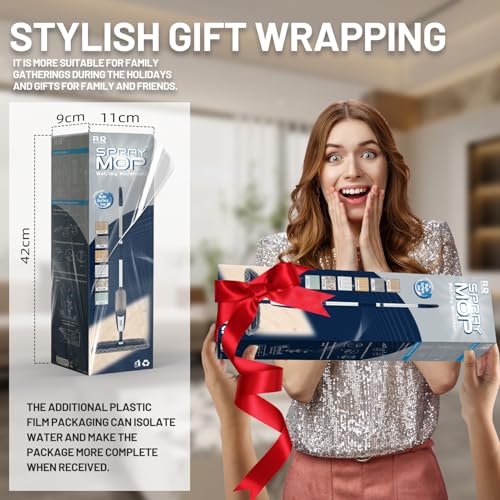 Sprühmopp zur Bodenreinigung mit 360°-Drehung – Bodenreiniger für mehrere Oberflächen zum Nass-/Trockenwischen, Leichter Griff für Küche, Bad, Hartholz- und Fliesenböden