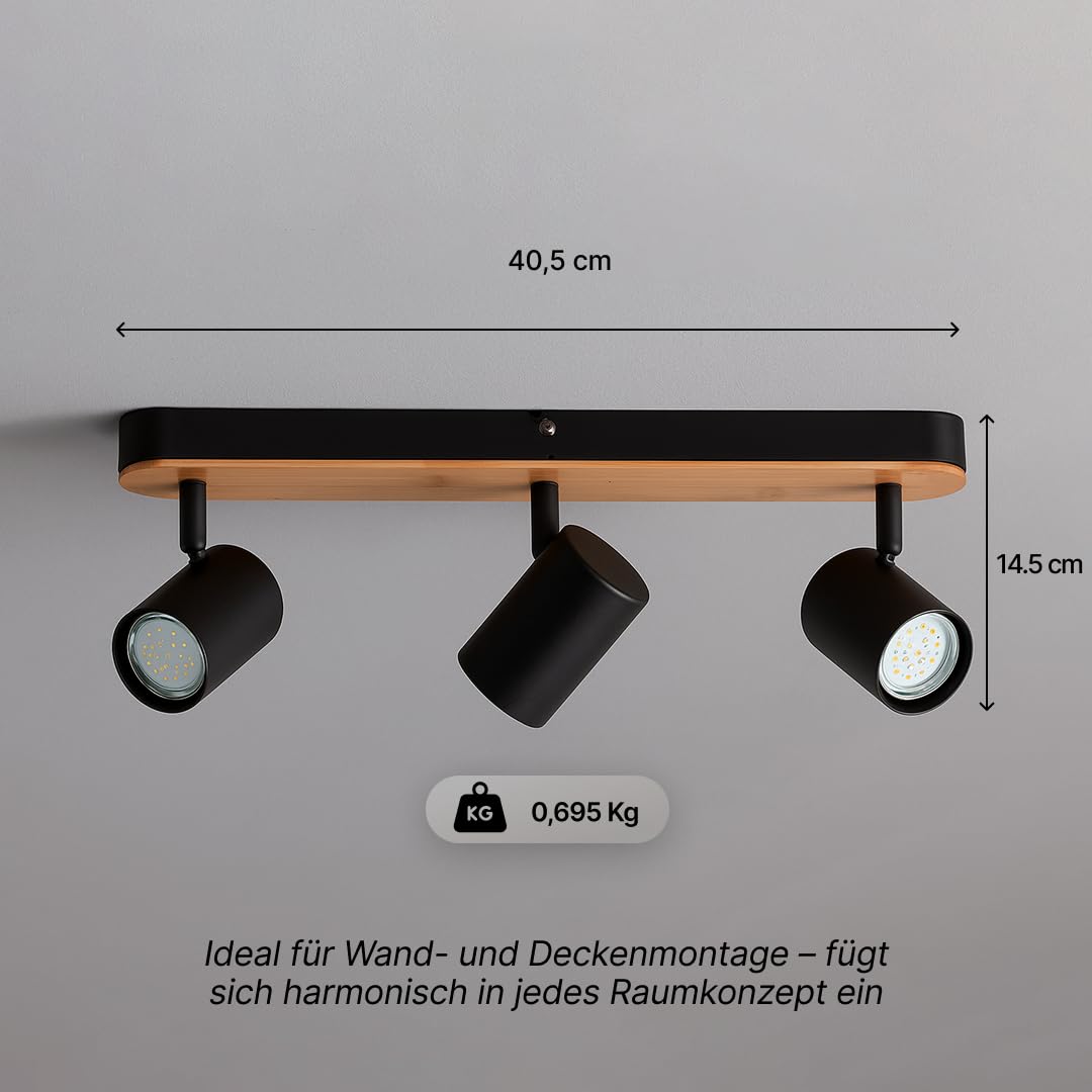 Brilliant Niels LED Spotbalken 3-flammig Schwarz Bambus GU10