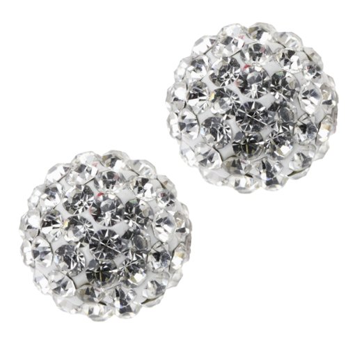 Gem Stone King 8mm Round White Pave Crystal Disco Ball Stud Earrings