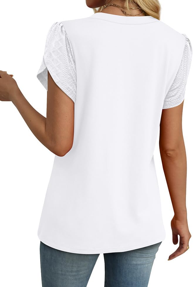 WIHOLL Womens Tops Dressy Casual Petal Sleeve Summer Spring Short Sleeve V Neck Shirts Work Business Vacation Clothes 2026 - Image 5