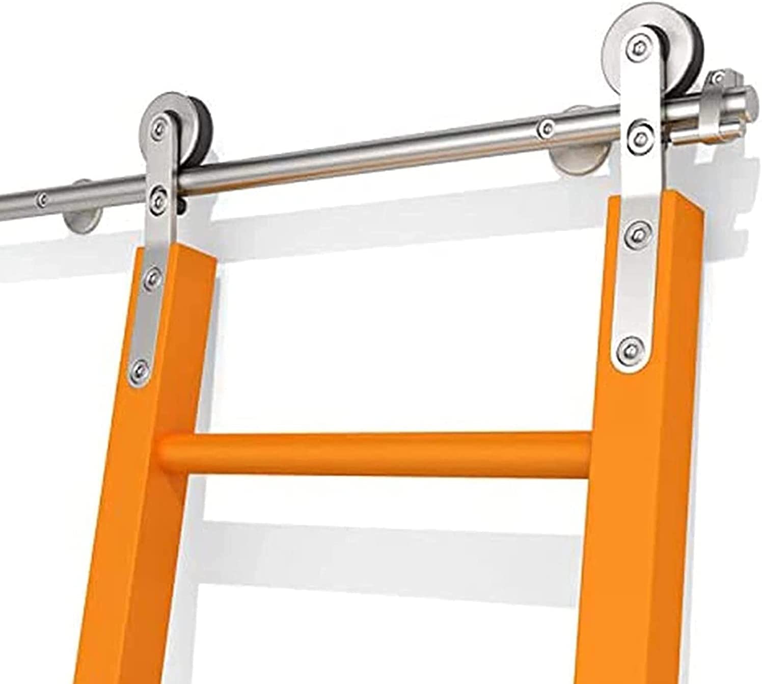 Kit rail coulissant échelle tube rond acier inoxydable pour bibliothèque et loft de style moderne