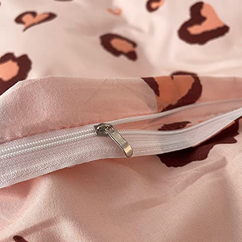 Leopard Print Duvet Cover Set Twin Size Safari Cheetah Print Comforter Cover Set Heart Leopard Bedding Set For Girls Teens Women Girly Pink Decor Africa Animal Bedspread Cover Reversible Quilt Cover #TOP6