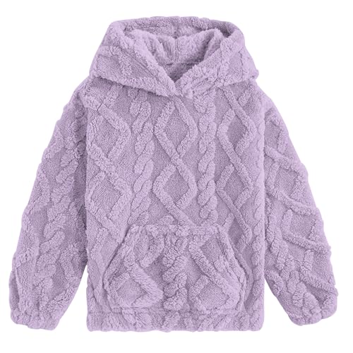TUONROAD Girls Fuzzy Fleece Hoodies Cable Knit Warm Sherpa Pullover Sweatshirt with Pockets 6-13 Years